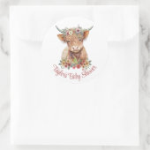 Highland Calf Floral Rustikale Wasserfarbe Niedlic Runder Aufkleber (Tasche)