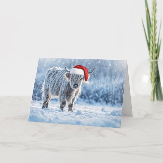 Highland Calf in the Snow Happy Holidays  Karte (Vorderseite)