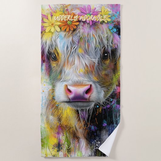 Highland Calf Lebende farbige Blume Strandtuch (Vorderseite)