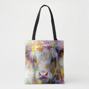 Highland Calf Vibrant Splashes Blume Tasche