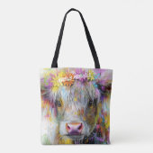 Highland Calf Vibrant Splashes Blume Tasche (Rückseite)