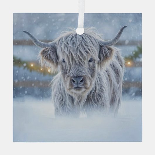 Highland Calif in the Snow Country Cute Ornament Aus Glas (Rückseite)