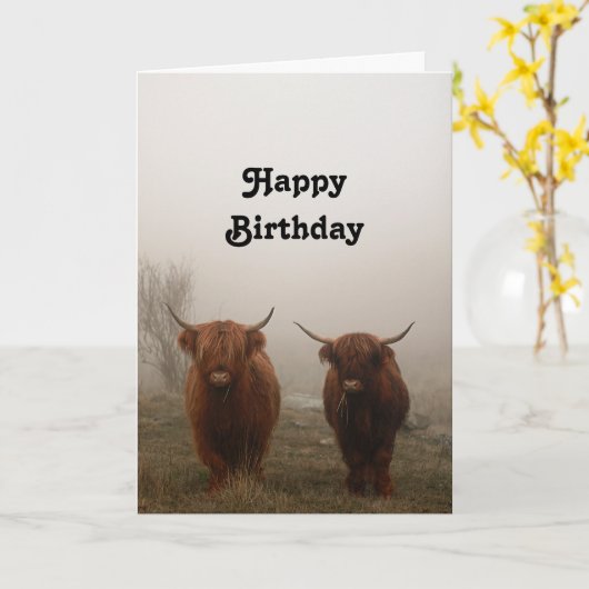 Highland Cattle Birthday Karte (Gelbe Blume)