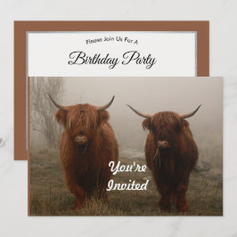 Highland Cattle Fog Foto Birthday Einladung