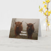 Highland Cattle Fog Foto Birthday Karte (Gelbe Blume)