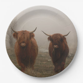 Highland Cattle Fog Foto Pappteller