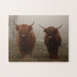 Highland Cattle Fog Foto Puzzle