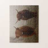 Highland Cattle Fog Foto Puzzle (Vertikal)