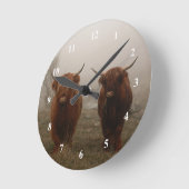 Highland Cattle Fog Foto Runde Wanduhr (Winkel)