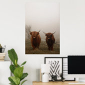 Highland Cattle Fog Photo Poster (Heimbüro)