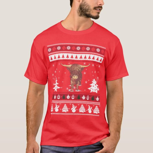 Highland Cattle Ugly Christmas T-Shirt (Vorderseite)