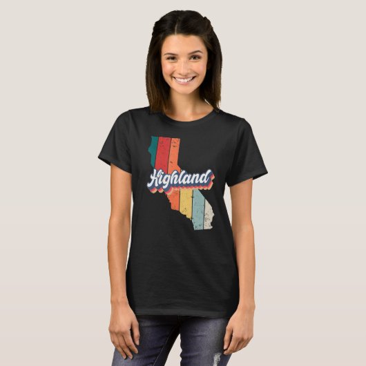 Highland City Retro Vintages Heimat Kalifornien T-Shirt (Vorne ganz)
