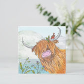 Highland Coo und Rotwein Weihnachtskarte Karte (Stehend Vorderseite)