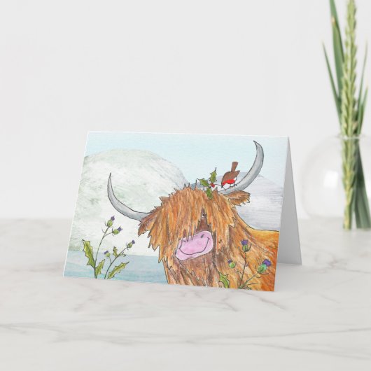 Highland Coo und Rotwein Weihnachtskarte Karte (Vorderseite)