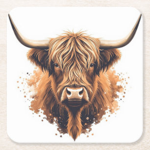 Highland-Coo-Untersetzer Rechteckiger Pappuntersetzer