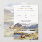 Highland Coo Watercolor Invitation Einladung (Vorne/Hinten)