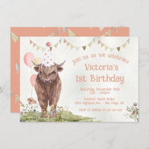 Highland Cow 1st Birthday Party Einladung