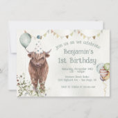 Highland Cow 1st Birthday Party Einladung (Vorderseite)