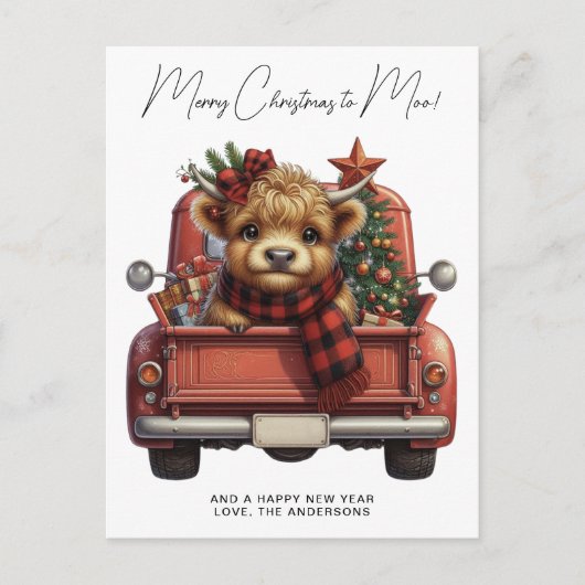 Highland Cow 2025 Calendar Red Truck Weihnachten (Vorderseite)