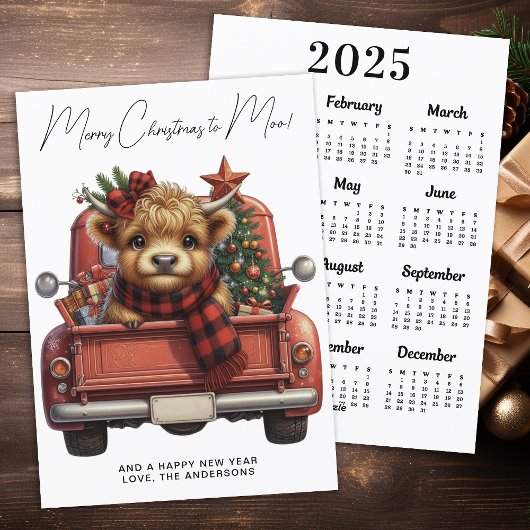 Highland Cow 2025 Calendar Red Truck Weihnachten