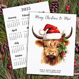 Highland Cow 2025 Kalender Frohe Weihnachtskarte Feiertagspostkarte