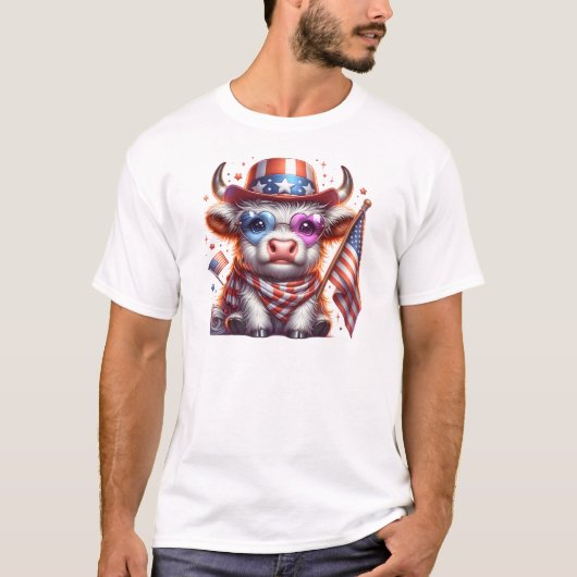 Highland Cow 4. Juli Veröffentlichung Clipart-6064 T-Shirt (Vorderseite)