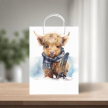 Highland Cow-abunga Geschenktasche - weiß/blau
