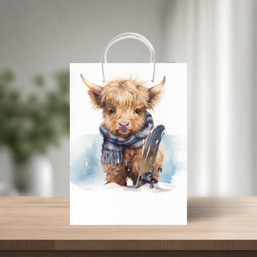Highland Cow-abunga Gift Bag - Weiß Mittlere Geschenktüte