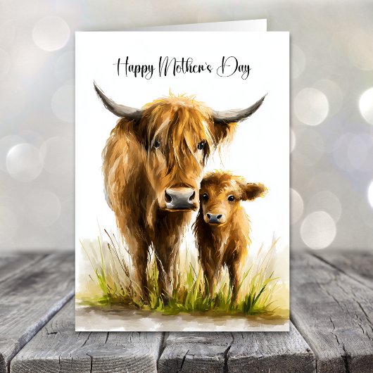 Highland Cow and Calf Mother's Day Feiertagskarte