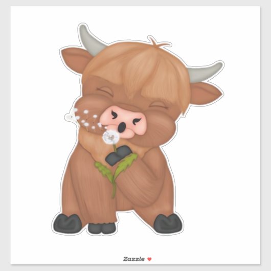 Highland Cow and Dandelion Puff Classic T - Shirt Aufkleber (Blatt)