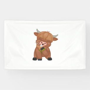 Highland Cow and Dandelion Puff Classic T - Shirt Banner