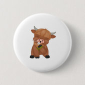 Highland Cow and Dandelion Puff Classic T - Shirt Button (Vorderseite)