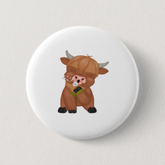 Highland Cow and Dandelion Puff Classic T - Shirt Button (Vorderseite)