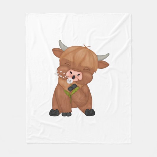 Highland Cow and Dandelion Puff Classic T - Shirt Fleecedecke (Vorderseite)