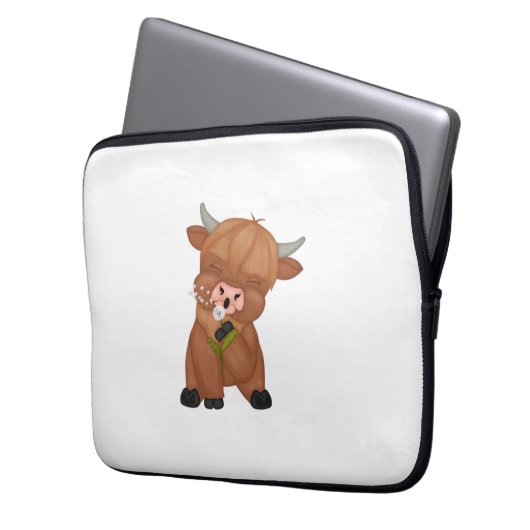 Highland Cow and Dandelion Puff Classic T - Shirt Laptopschutzhülle (Vorderseite Links)