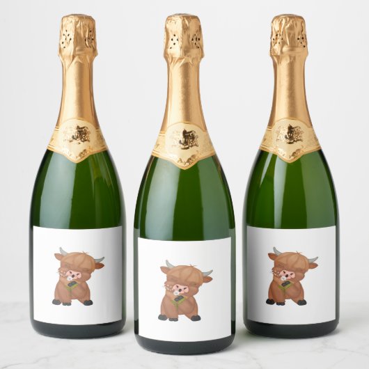 Highland Cow and Dandelion Puff Classic T - Shirt Schaumweinetikett (Flaschen)