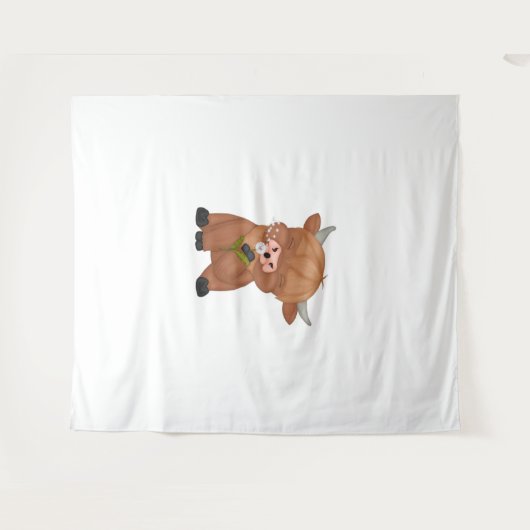 Highland Cow and Dandelion Puff Classic T - Shirt Wandteppich (Vorderseite (Horizontal))