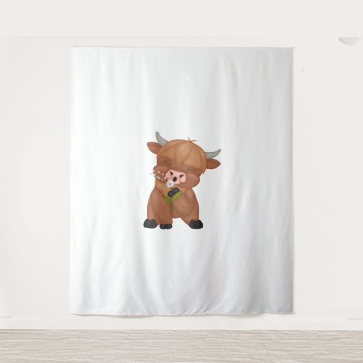 Highland Cow and Dandelion Puff Classic T - Shirt Wandteppich (Vorderseite)