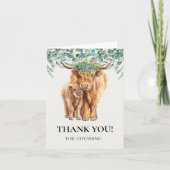 Highland Cow Baby Dusche Danke Eucalyptus Karte (Vorderseite)