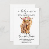 Highland Cow Baby Dusche Save the Date (Vorne/Hinten)