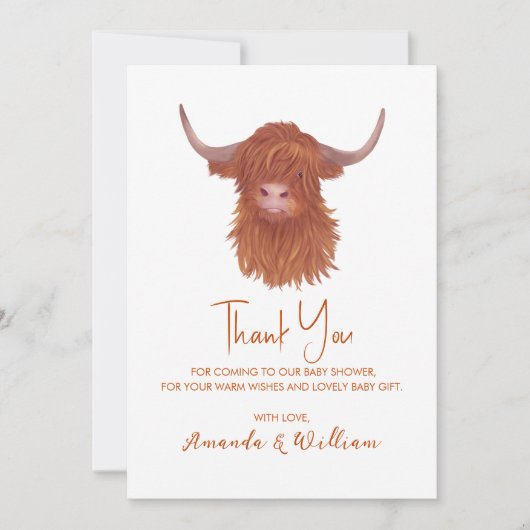 Highland Cow Baby Dusche Vielen Dank Dankeskarte (Vorderseite)
