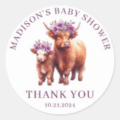 Highland Cow Baby Dusche Vielen Dank Runder Aufkleber (Vorderseite)