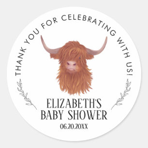 Highland Cow Baby Dusche Vielen Dank Runder Aufkleber