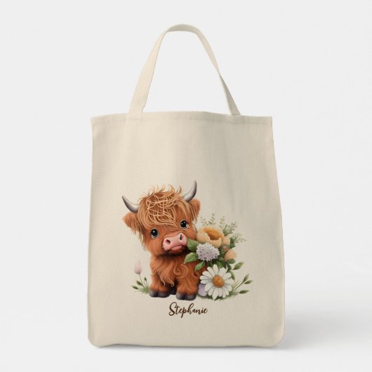 Highland Cow Baby Personalisiert Tragetasche (Rückseite)