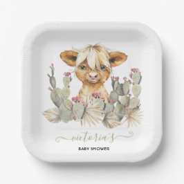 Highland Cow Baby Shower Cactus Pappteller