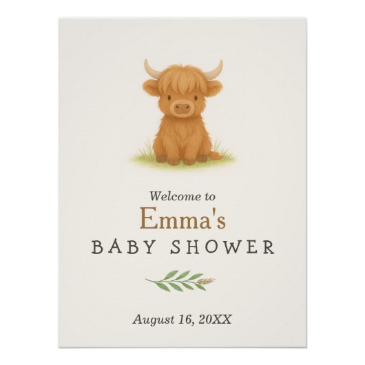 Highland Cow Baby Shower Poster (Vorderseite)