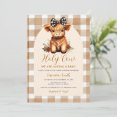 Highland Cow Baby Shower with Bow Gingham Floral Einladung (Stehend Vorderseite)