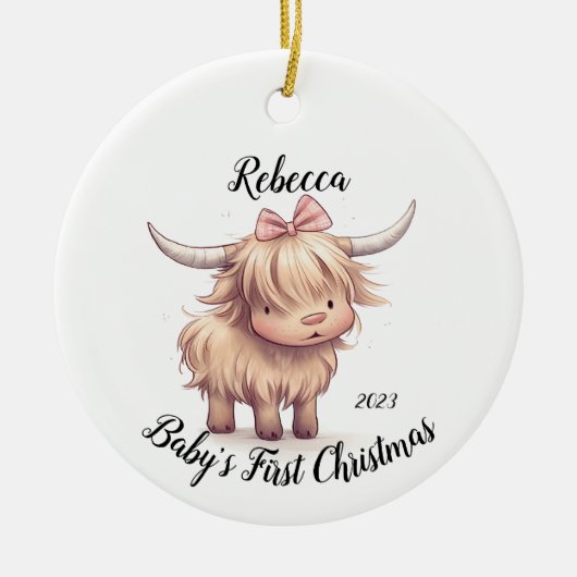 Highland Cow Baby's First Christmas Ornament (Vorne)