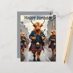 Highland Cow Bagpipe Band, Geburtsdatum Postkarte
