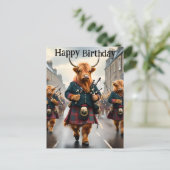 Highland Cow Bagpipe Band, Geburtsdatum Postkarte (Stehend Vorderseite)